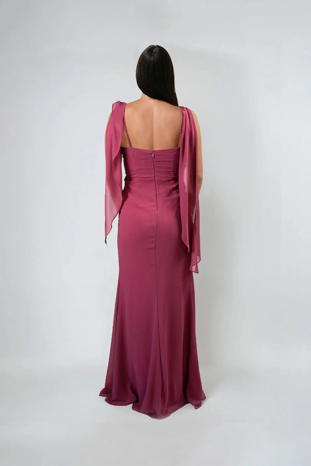 Mermaid Cowl Neck Draped-Shoulder Back Zip High-Slit Floor-Length Prom Dresses for women