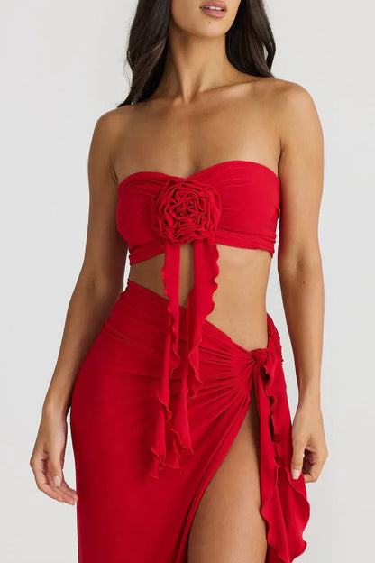 Timeless Special Occasion Sophisticated Graceful Elegant Red Strapless Sleeveless Floor-Length Prom Dress