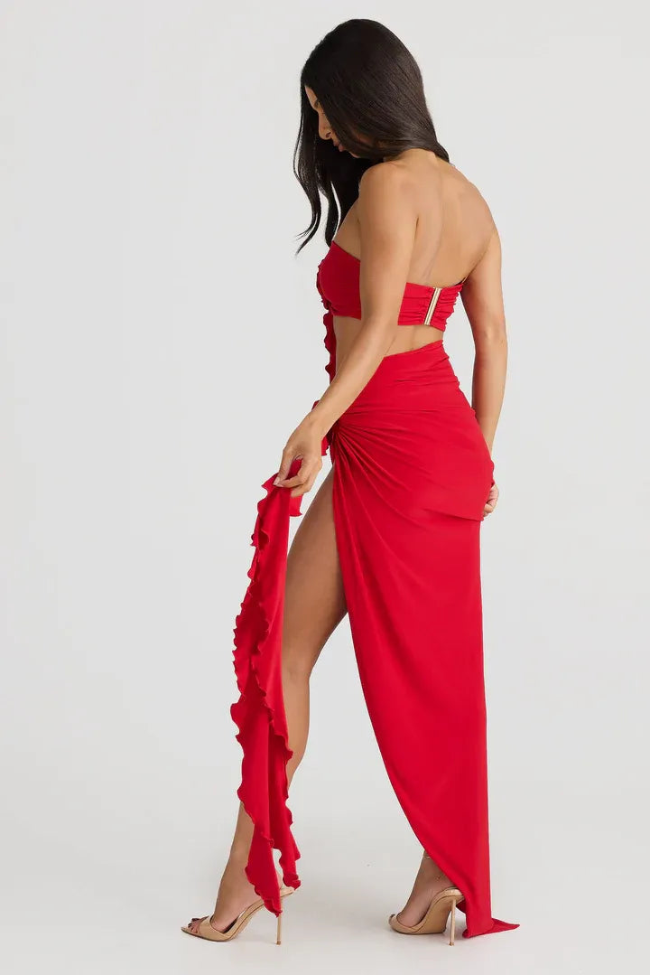 Timeless Special Occasion Sophisticated Graceful Elegant Red Strapless Sleeveless Floor-Length Prom Dress