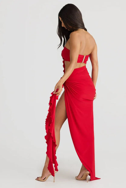 Timeless Special Occasion Sophisticated Graceful Elegant Red Strapless Sleeveless Floor-Length Prom Dress