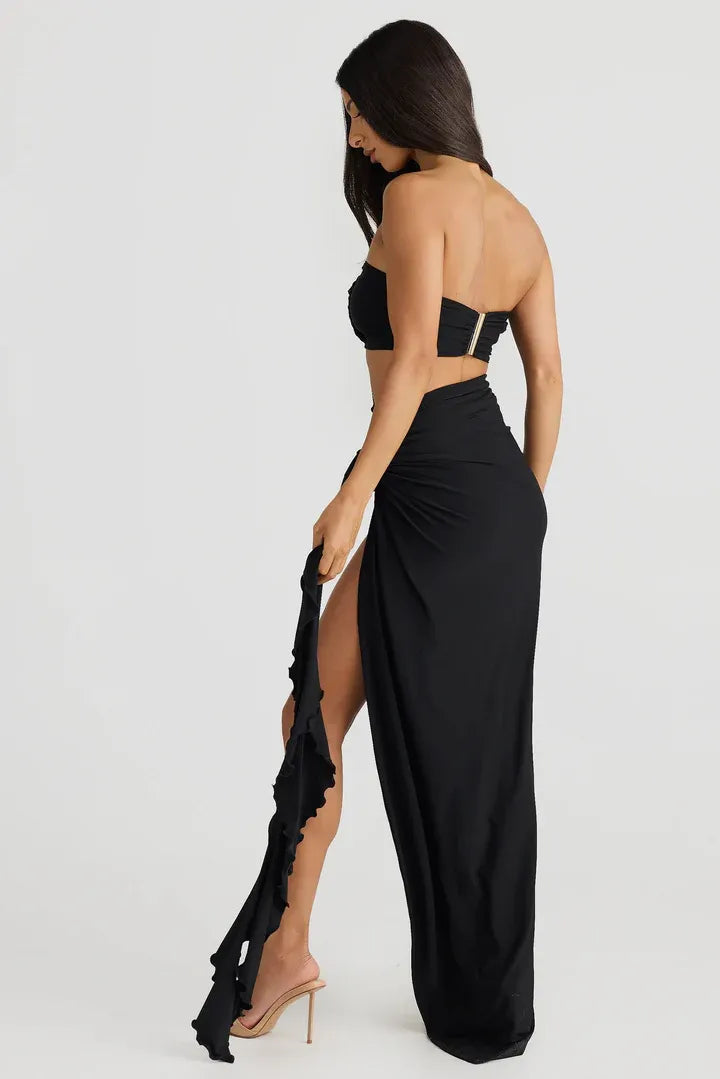 Refined Beautiful Timeless Special Occasion Elegant Black Strapless Sleeveless Floor-Length Prom Dress