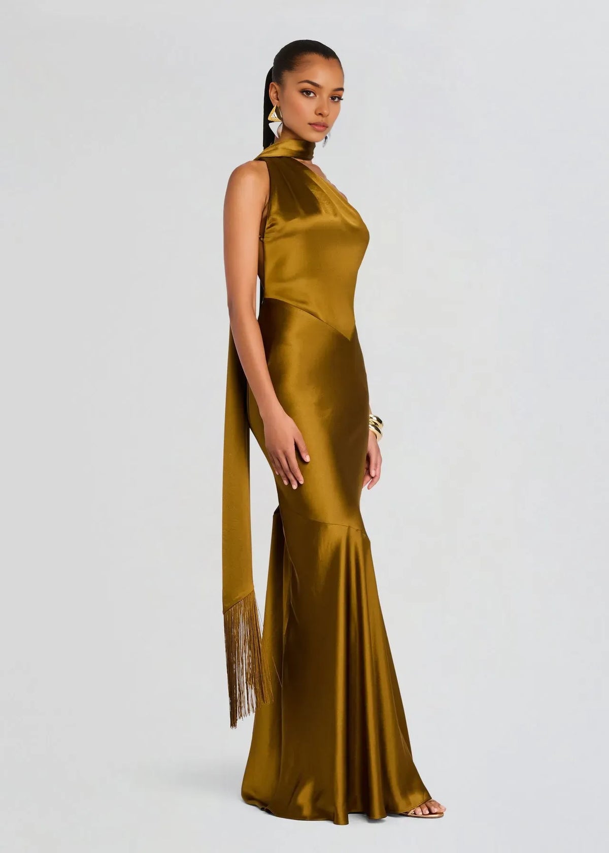 Mermaid One-Shoulder Sleeveless Backless Tassel Floor-Length Prom Dresses