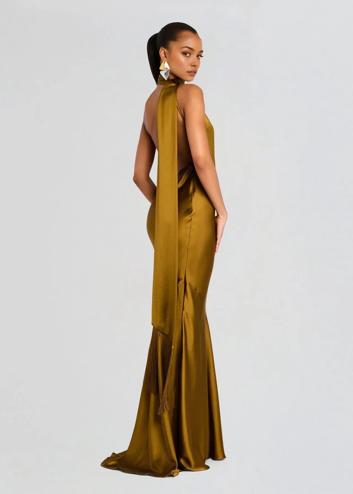 Mermaid One-Shoulder Sleeveless Backless Tassel Floor-Length Prom Dresses