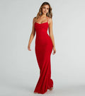 Red cowl neckline Sleeveless Ruched Spaghetti Strap Back Zip Mermaid Floor-length Prom dress women