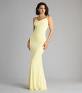 Yellow Cowl neckline spaghetti straps Open back Mermaid Floor-length Prom dress women