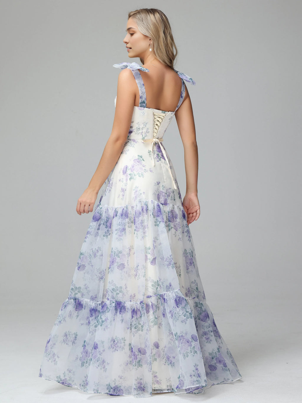 Floral Print Up Floor Length Prom Dresses