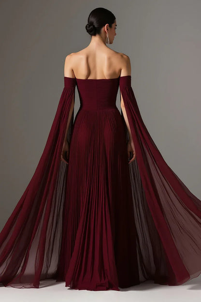 Graceful Stylish Refined Beautiful Elegant Burgundy Chiffon A-Line Pleated Floor-Length Prom Dress