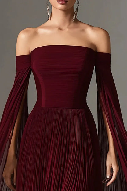Graceful Stylish Refined Beautiful Elegant Burgundy Chiffon A-Line Pleated Floor-Length Prom Dress