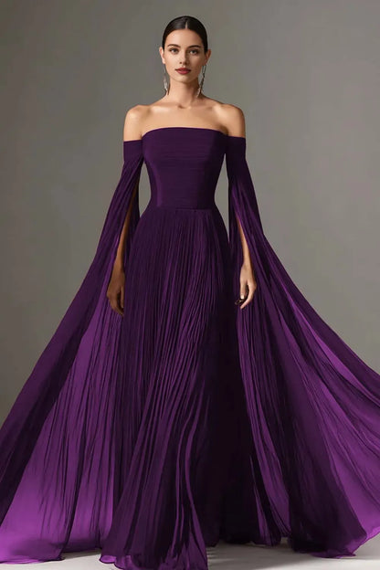 Graceful Stylish Refined Beautiful Elegant Burgundy Chiffon A-Line Pleated Floor-Length Prom Dress