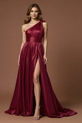 Special Occasion Sophisticated Graceful Stylish Refined Elegant Burgundy Satin Sleeveless Prom Dress