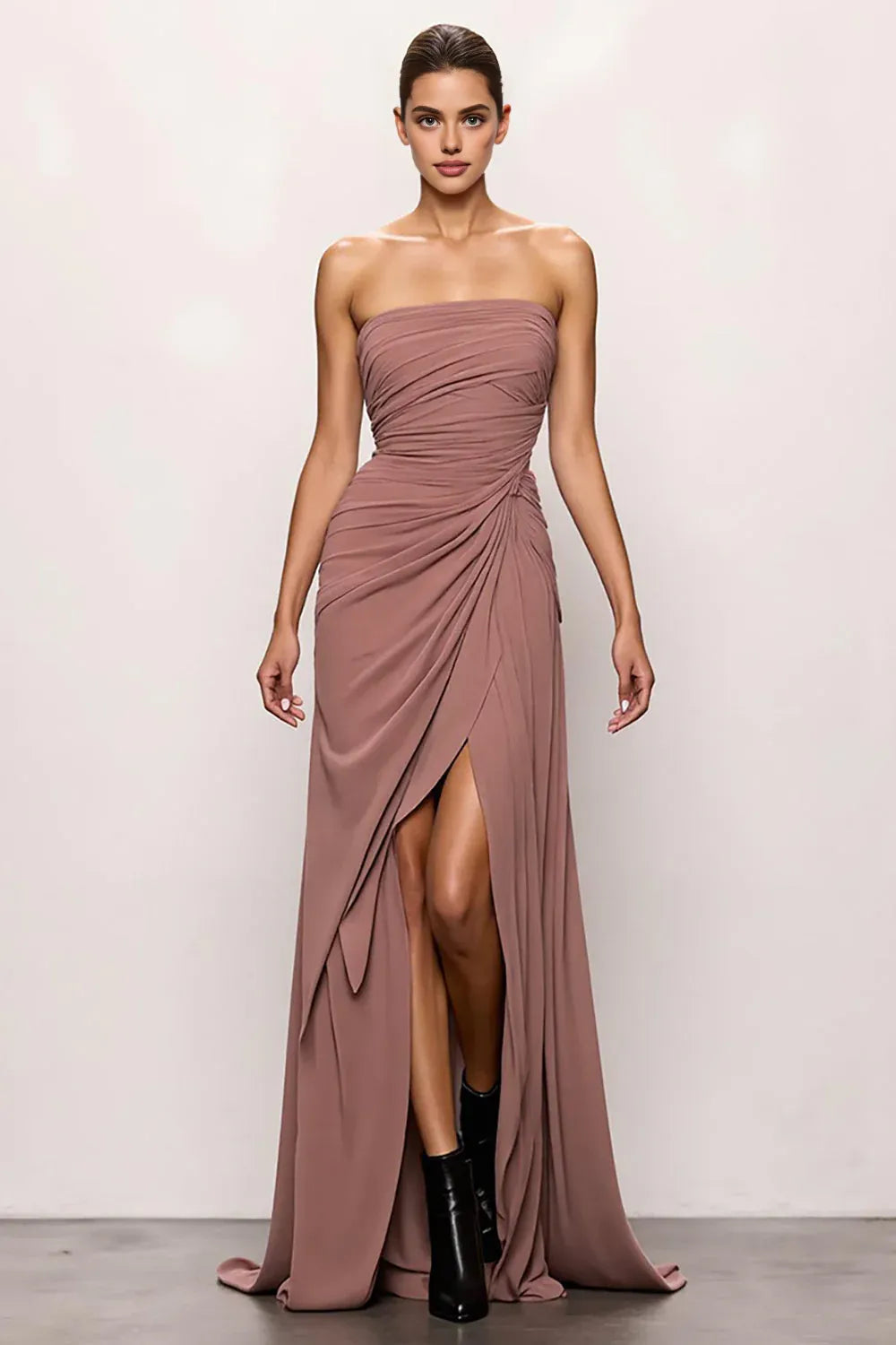 Refined Beautiful Timeless Chic Elegant Dusty Rose Mermaid Strapless Sleeveless Prom Dress