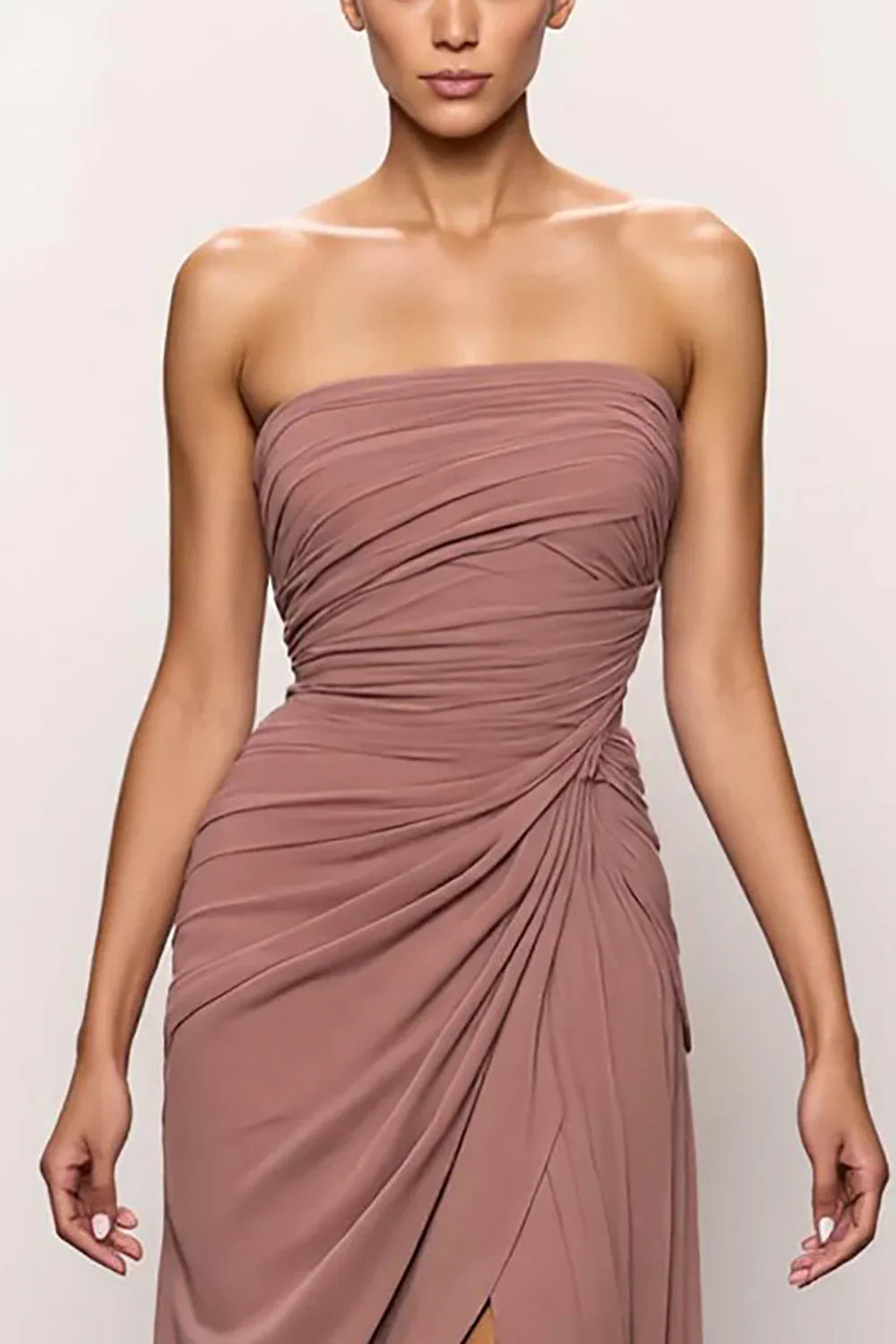 Refined Beautiful Timeless Chic Elegant Dusty Rose Mermaid Strapless Sleeveless Prom Dress