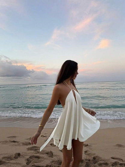 Stylish Refined Beautiful Timeless Elegant Ivory A-Line Halter Backless Mini Homecoming Dress