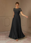 Black Formal A-Line Boatneck short sleeves Sequins Mother of the Bride Dresses Bodice