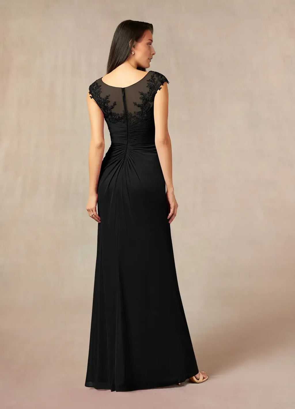 Black Formal Mother of the Bride Dresses with Asymmetric Neckline Ruched Bodice Side Draping High Slit