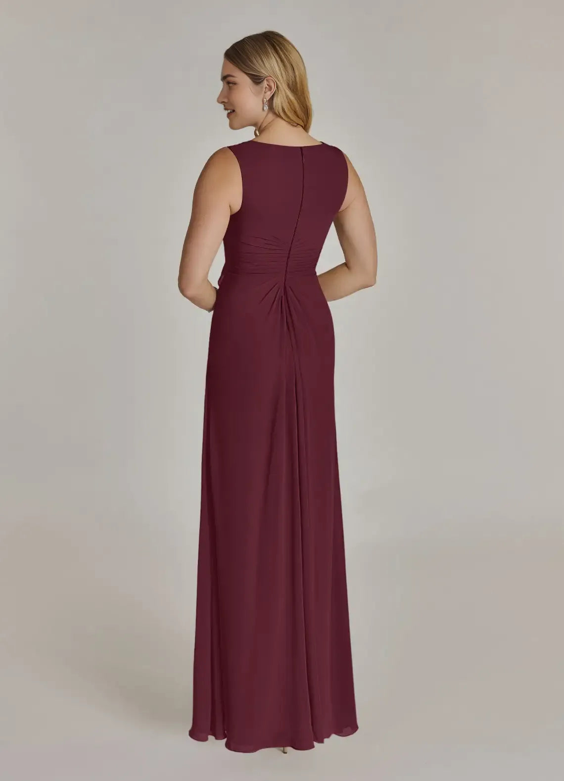 Formal Cabernet A-Line V-Neck Pleated with Sleeveless V - Neck Dress Ruffled Detailing Flowy Skirt for women