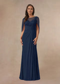 Navy Formal Dark A-Line Capelet Mother of the Bride Dresses Trendy the Bodice