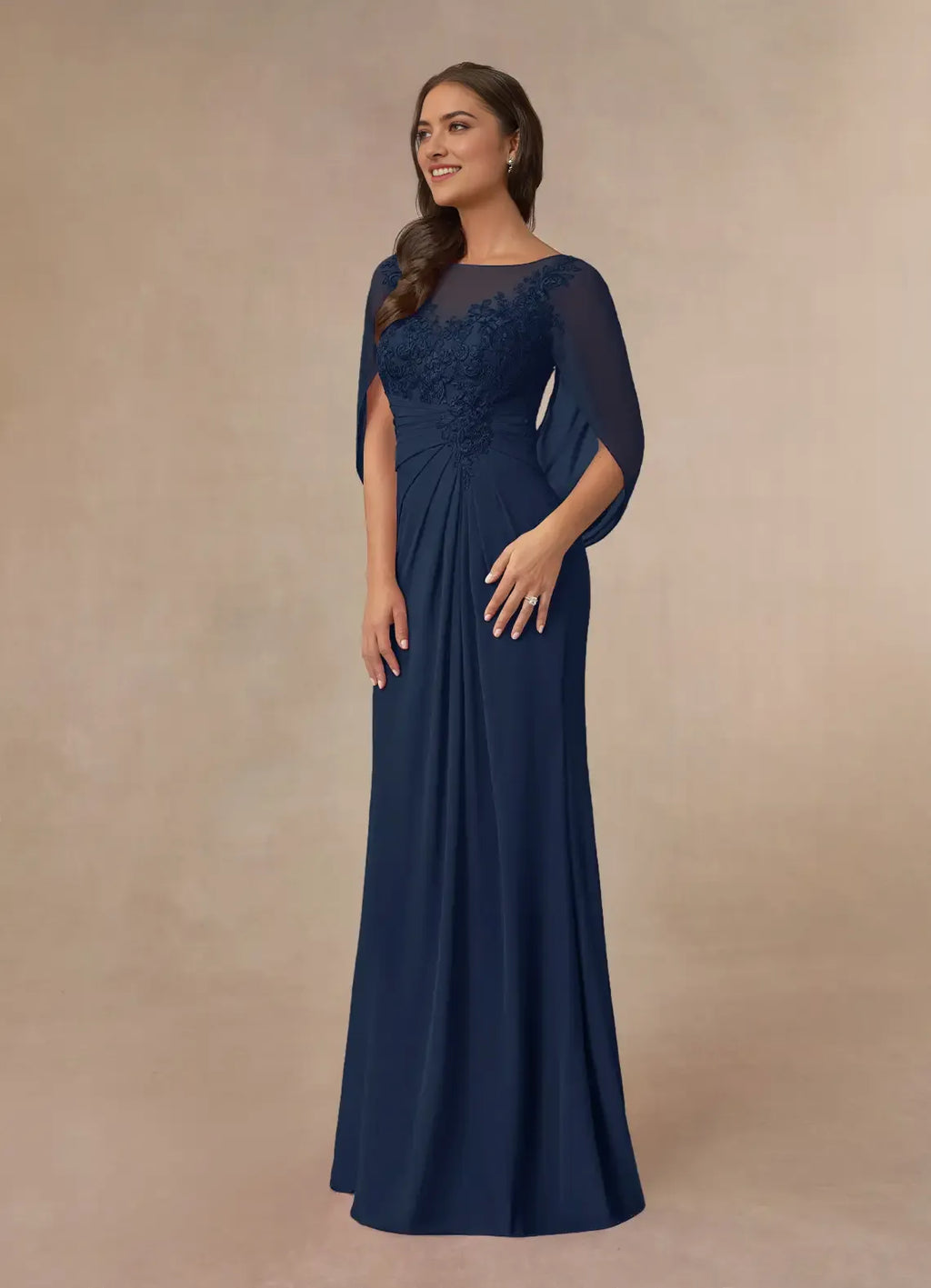 Navy Formal Dark A-Line Capelet Mother of the Bride Dresses Trendy the Bodice