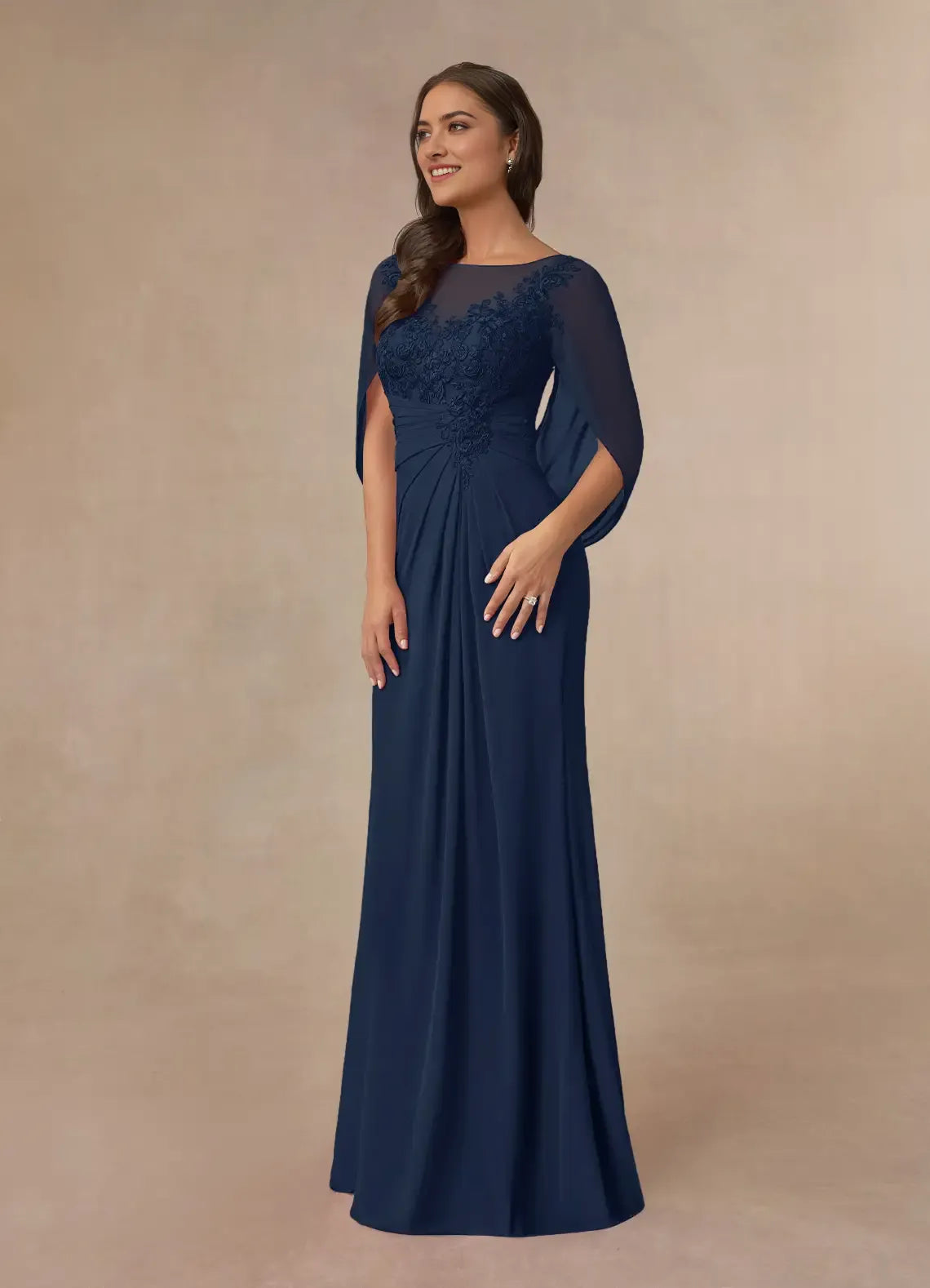 Navy Formal Dark A-Line Capelet Mother of the Bride Dresses Trendy the Bodice