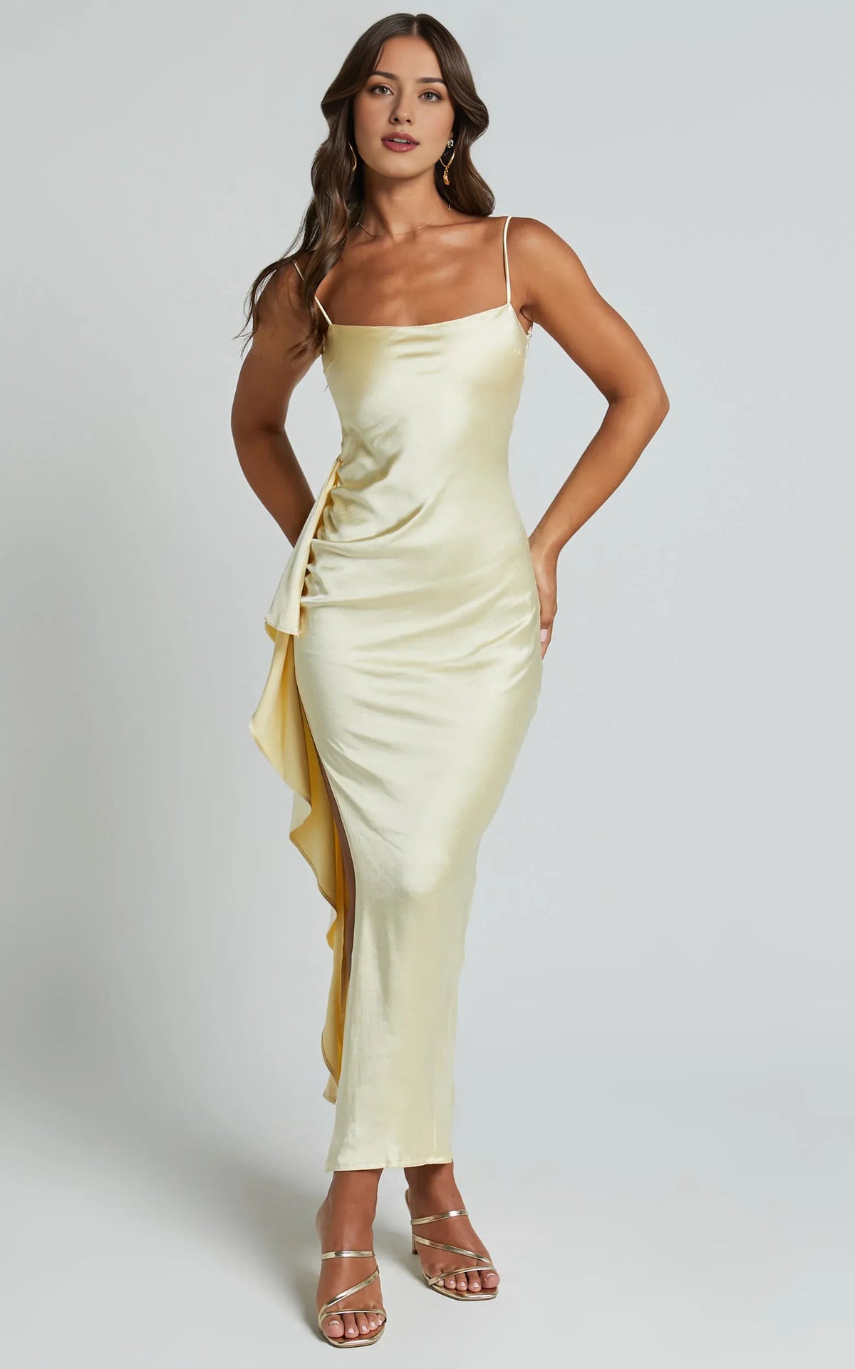 Timeless Special Occasion Elegant Satin Sheath Square Neck Spaghetti Strap Evening Dress