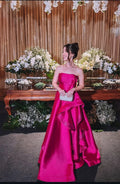 Sophisticated Graceful Stylish Elegant Red Satin A-Line Strapless Sleeveless Floor-Length Evening Dress