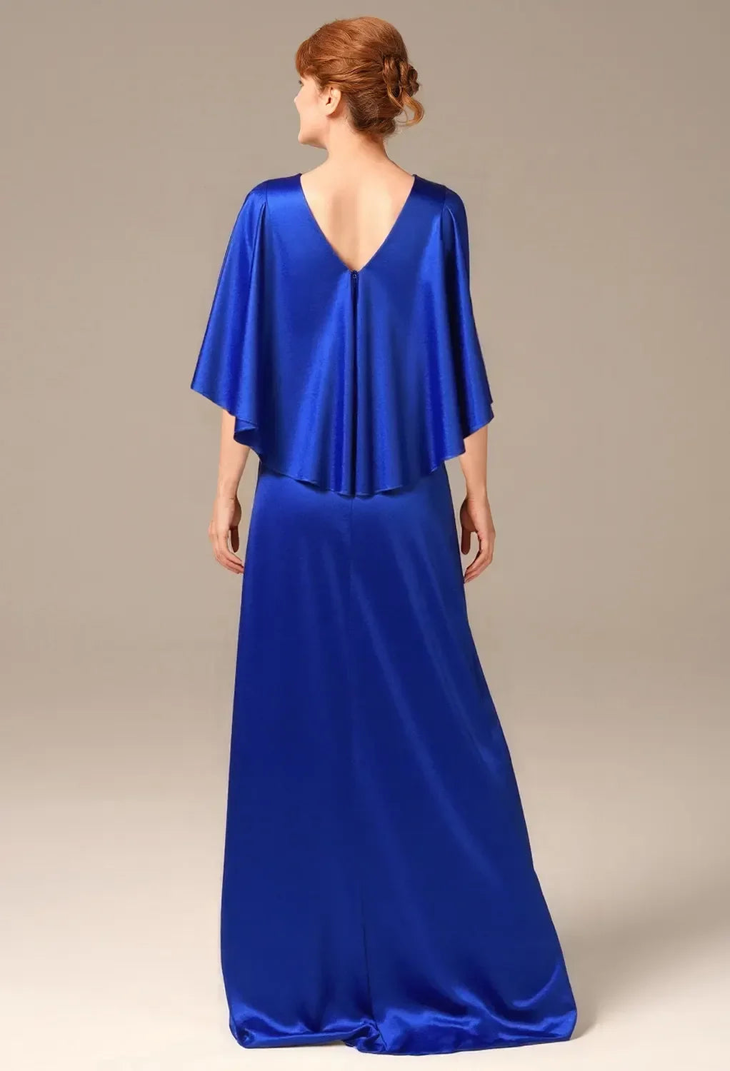 Deep V Neck Cape Sleeve Zipper Back Floor-Length Mother Of The Bride Dresses