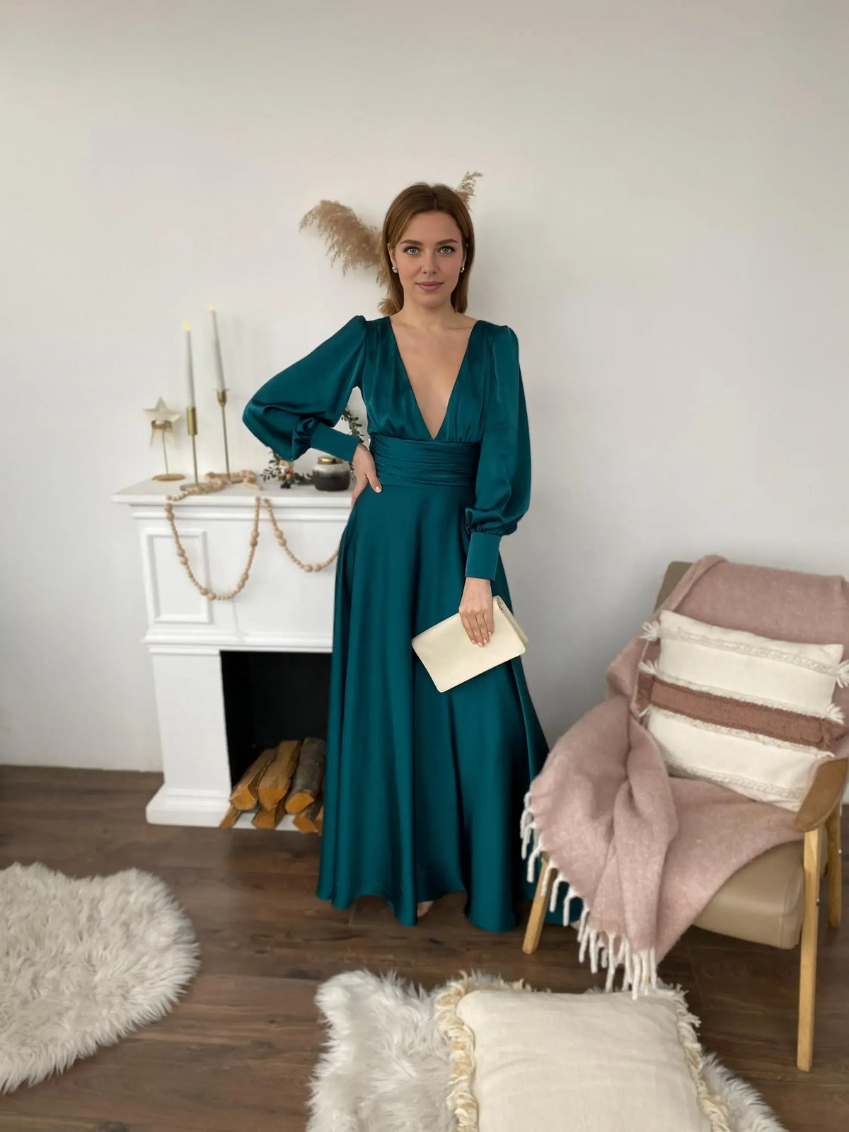 Special Occasion Sophisticated Graceful Stylish Elegant Satin A-Line Long Sleeve Floor-Length Prom Dress