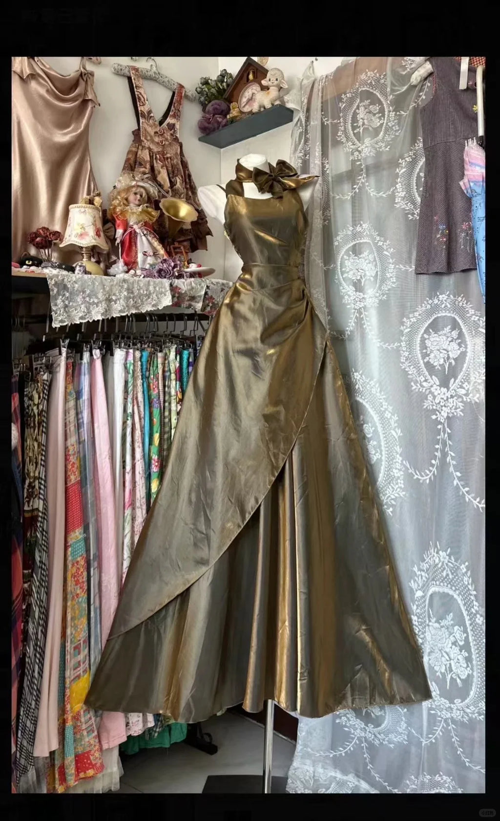 Gold Halter Neck Sleeveless Ruched Maxi Prom Dress