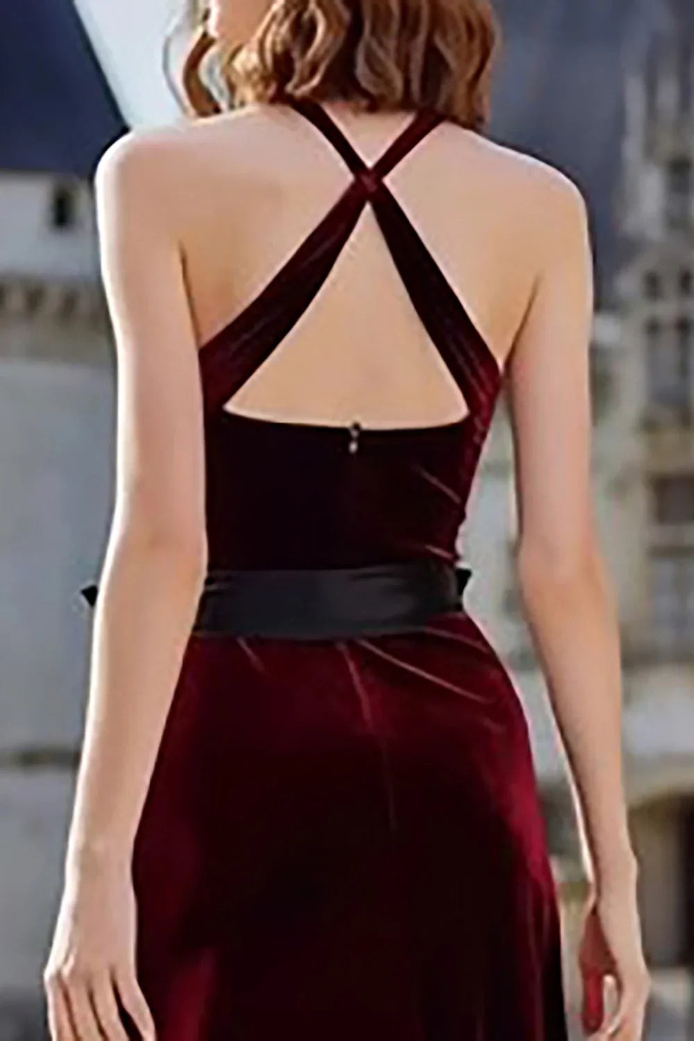 Special Occasion Sophisticated Graceful Elegant Burgundy Velvet A-Line Halter Sleeveless Floor-Length Prom Dress