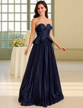 Navy Blue Off Shoulder Peplum Pleated Evening Dress Hot Sale