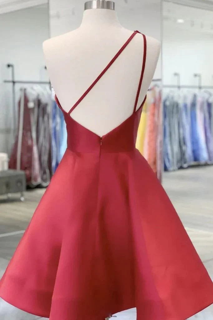 Red One-Shoulder Mini Homecoming Dress