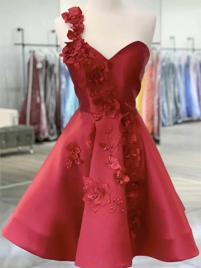 Red One-Shoulder Mini Homecoming Dress