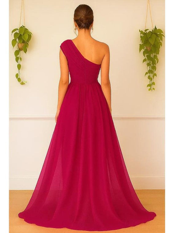 Sophisticated Graceful Stylish Refined Beautiful Elegant Burgundy Chiffon A-Line Sleeveless Prom Dress