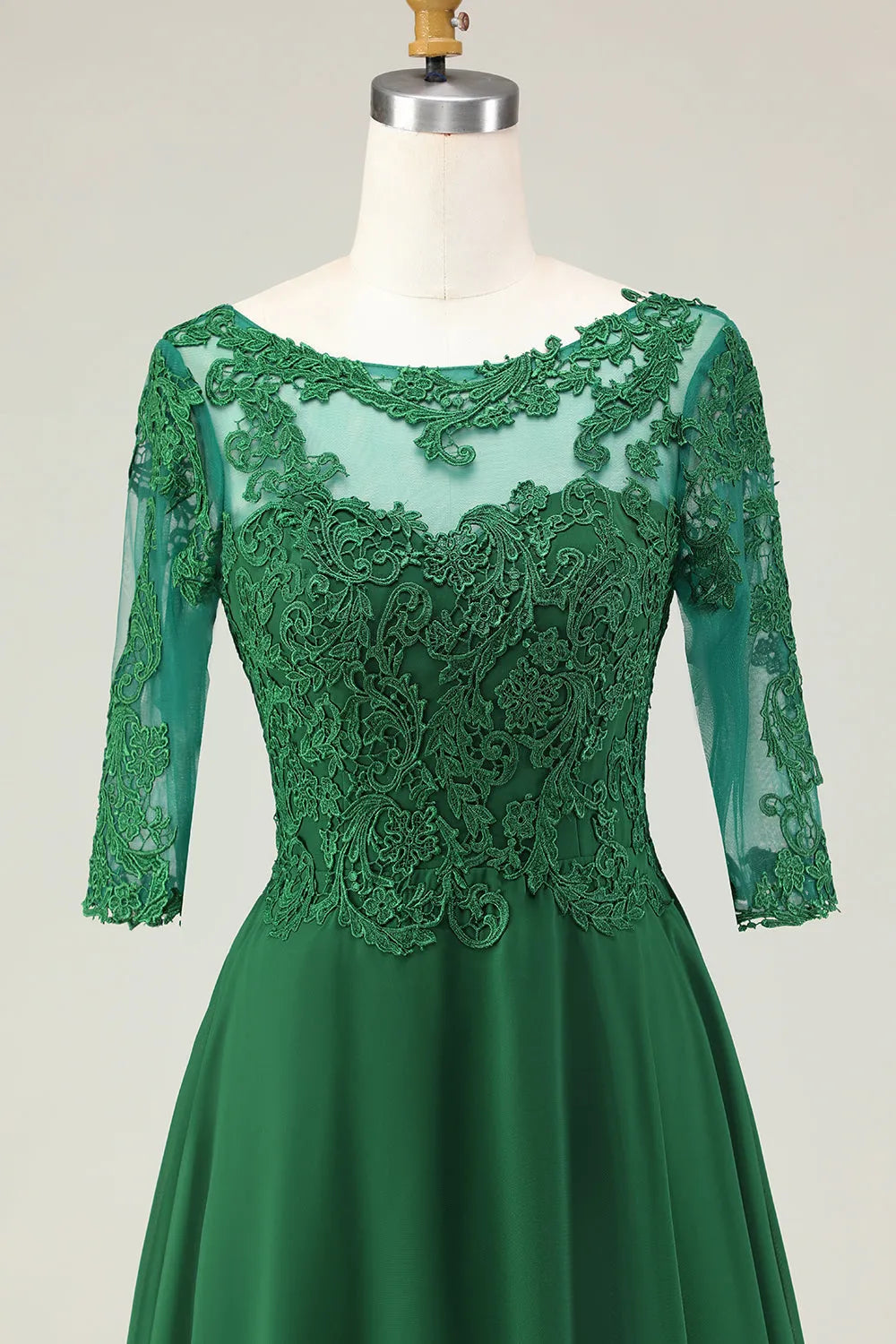 Scoop Neck Half Sleeve Lace-Up Back Tea-Length Appliqued Mother of the Bride Dresses