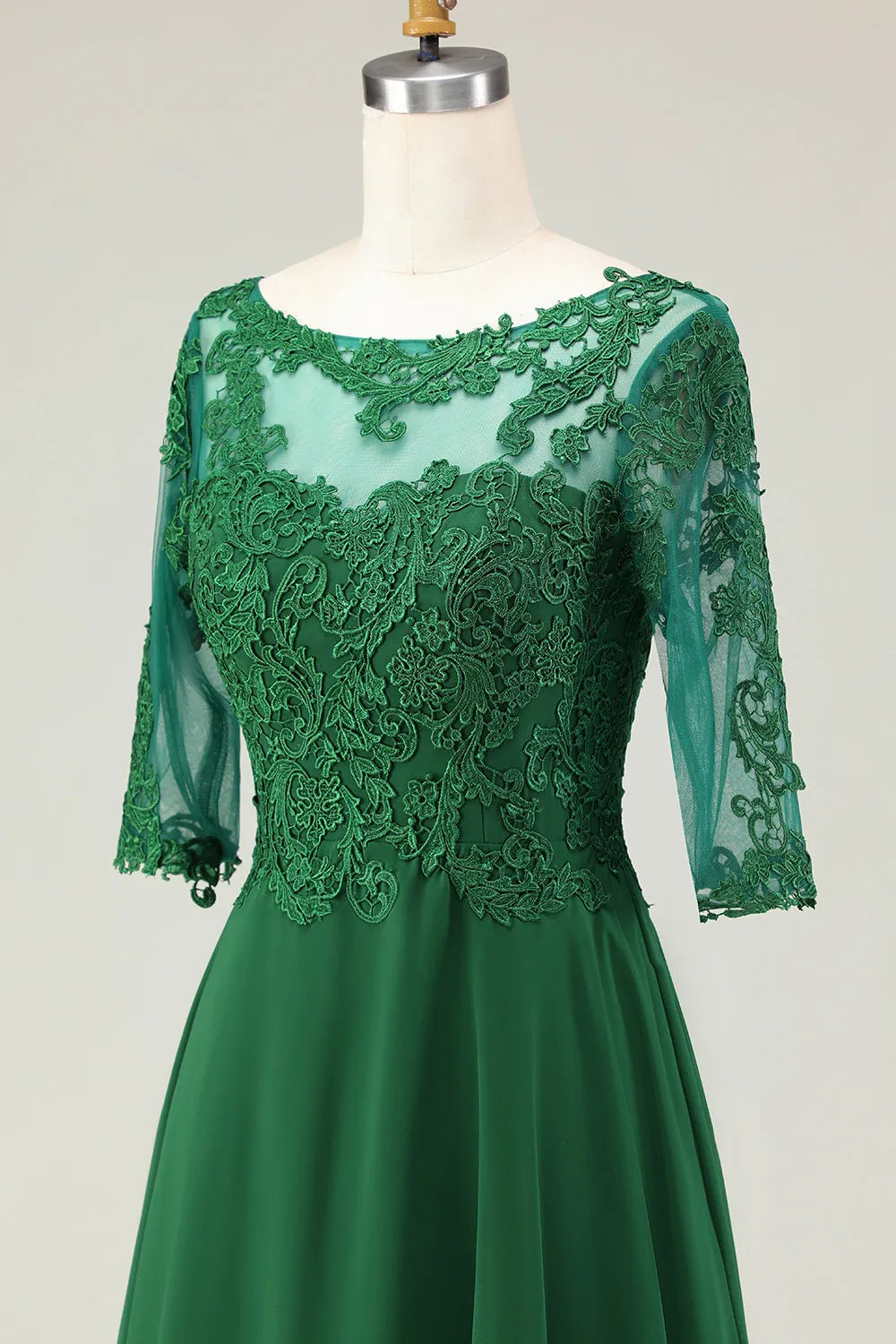 Scoop Neck Half Sleeve Lace-Up Back Tea-Length Appliqued Mother of the Bride Dresses