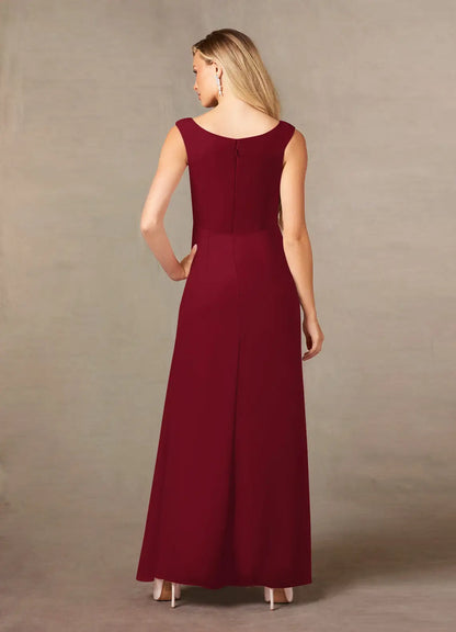 Elegant Burgundy Chiffon A-Line Scoop Neck Sleeveless Floor-Length Mother of the Bride Dress