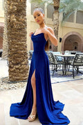 Blue Spaghetti Strap Glitter Royal Maxi Prom Dress