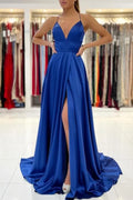 Blue Spaghetti Strap Royal Prom Dress