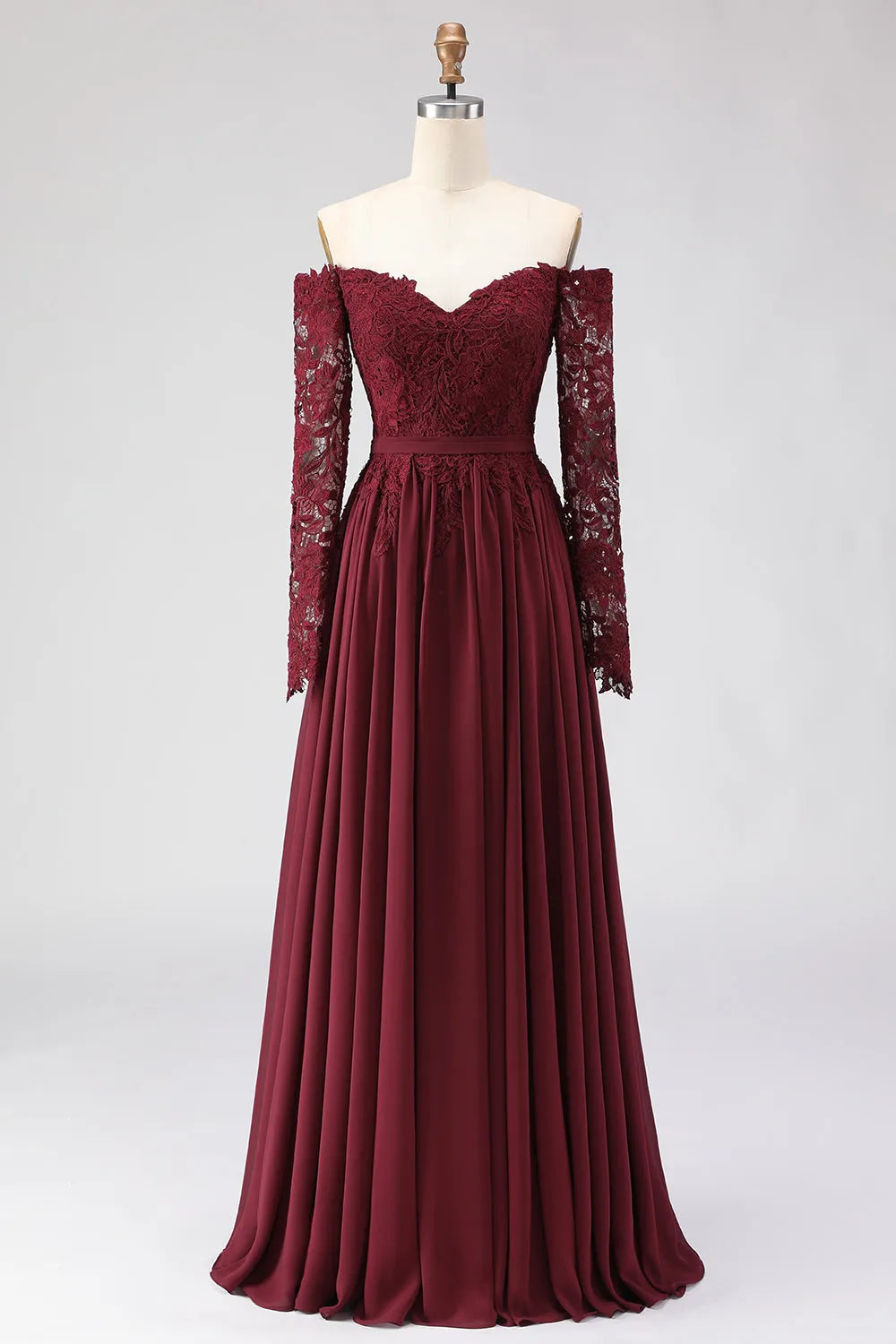Sweetheart Neck Off Shoulder Long Sleeves Zipper Back Floor-Length Mother of the Bride Dresses