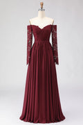 Sweetheart Neck Off Shoulder Long Sleeves Zipper Back Floor-Length Mother of the Bride Dresses