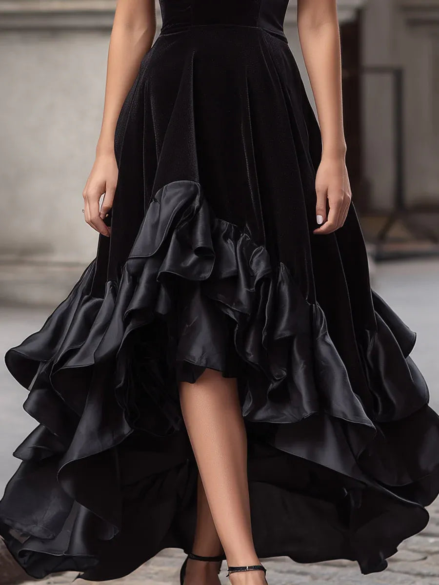 Black Sweetheart Ruffle High Low Prom Dresses