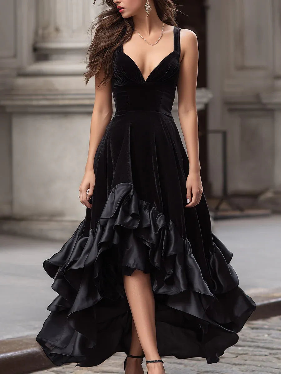Black Sweetheart Ruffle High Low Prom Dresses