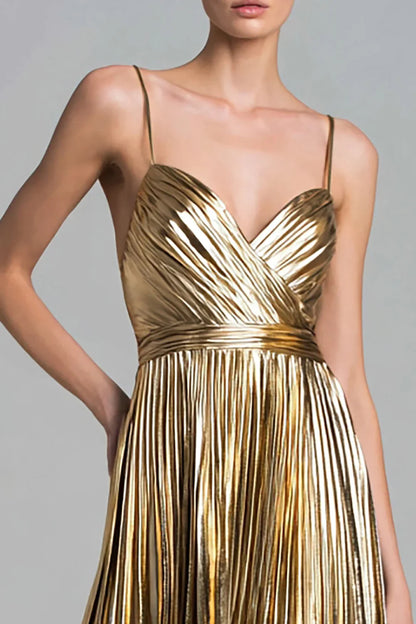 Special Occasion Sophisticated Graceful Stylish Elegant Gold A-Line Sweetheart Sleeveless Prom Dress