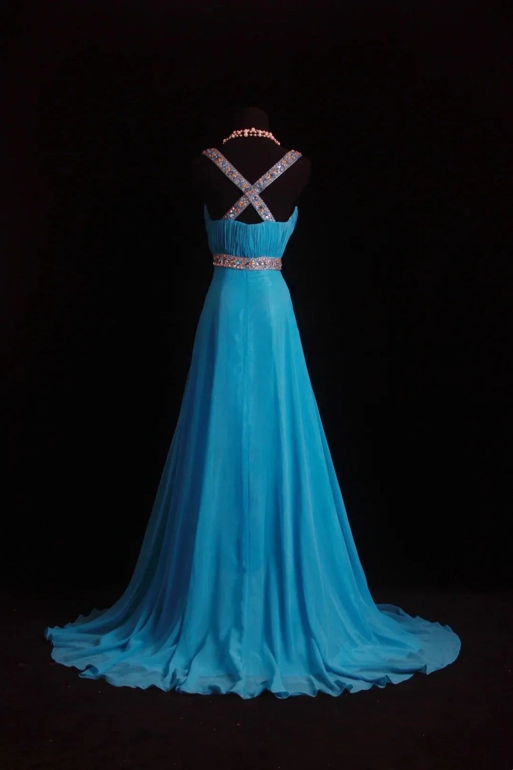 V-Neck Beaded Turquoise Maxi Prom Dress