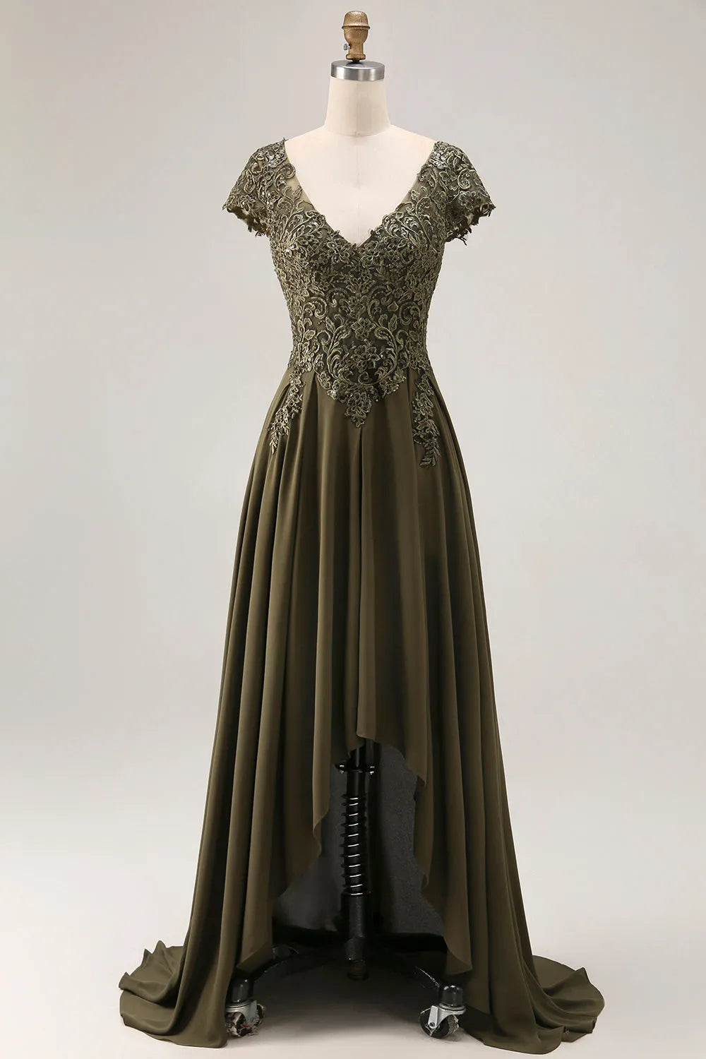 V-Neck Cap Sleeve Back Back Zip Train Mother of the Bride Dresses