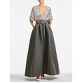 V-neck Flutter-sleeved Gunmetal Maxi Prom Dress for Women Custom
