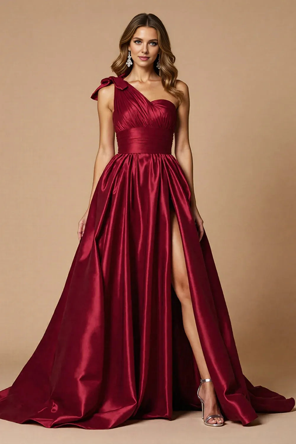Stylish Refined Beautiful Timeless Special Occasion Elegant Burgundy Satin Sleeveless Prom Dress