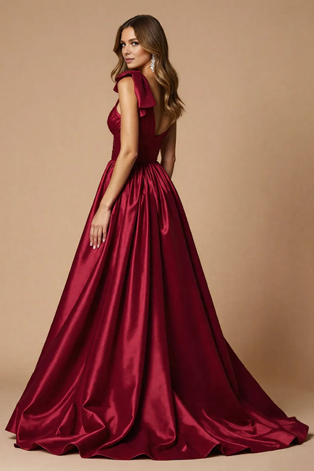 Stylish Refined Beautiful Timeless Special Occasion Elegant Burgundy Satin Sleeveless Prom Dress