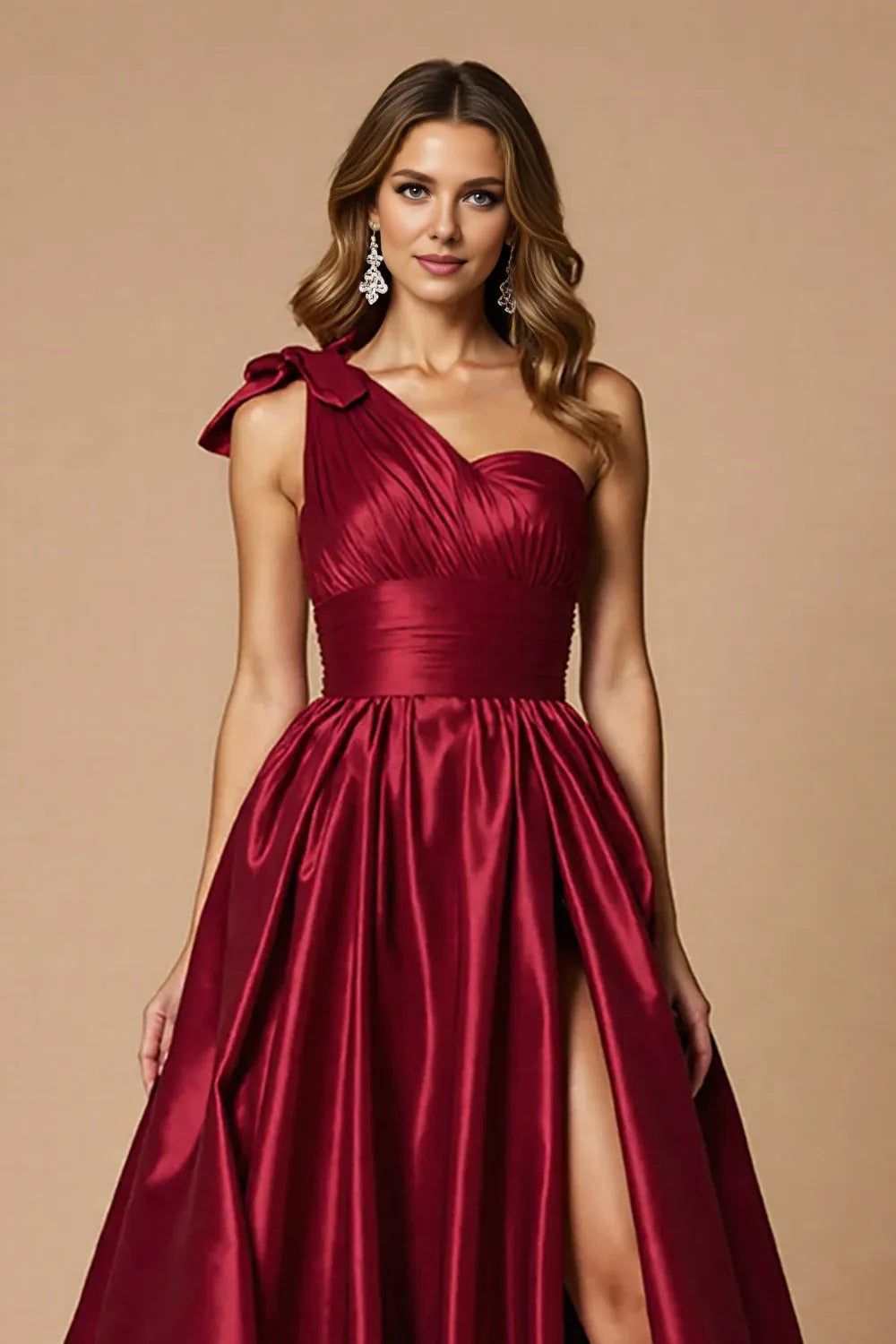 Stylish Refined Beautiful Timeless Special Occasion Elegant Burgundy Satin Sleeveless Prom Dress