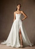 Ball-Gown Strapless Statement Wedding Dress Strapless Corset Voluminous Ball Gown Skirt Dramatic High Slit Train